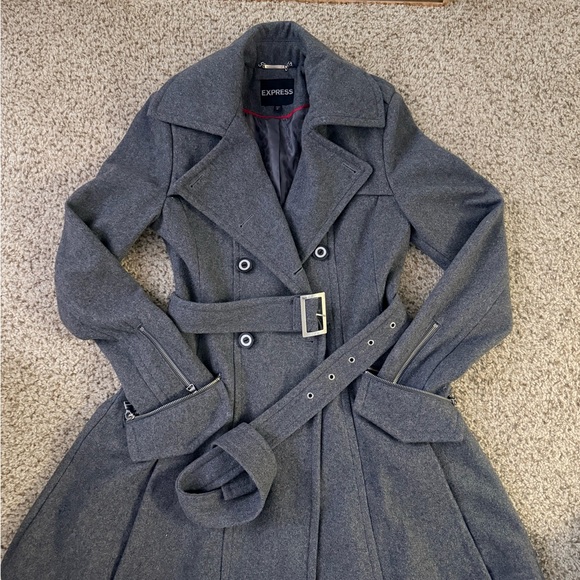 Express Charcoal Double-Breasted Trench Coat - Picture 6 of 8
